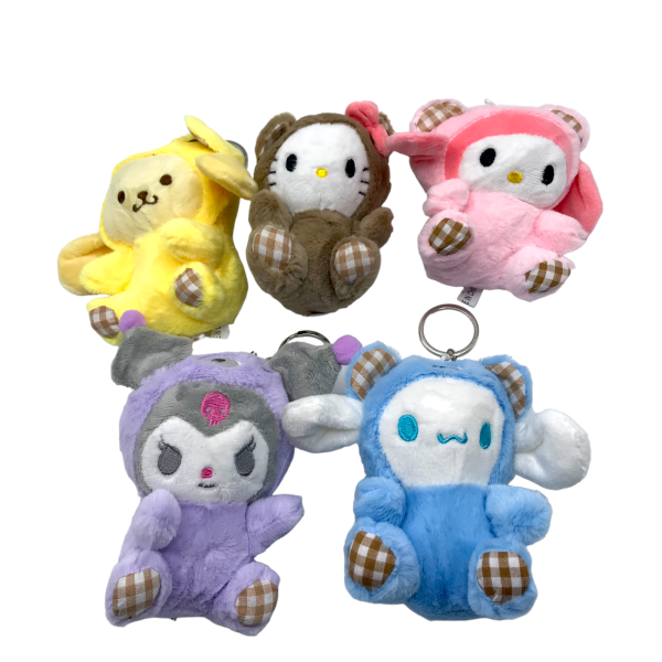 Hello Kitty Плюшена играчка с ключодържател, различни цветове,11 см 12 брой в комплект