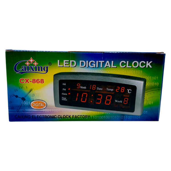 Дигитален LED будилник часовник CX-868. Показва час, дата и температура.