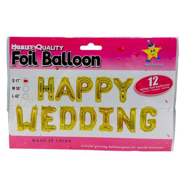 Парти надпис от фоливеи балони, Happy Wedding,  S 17 размер