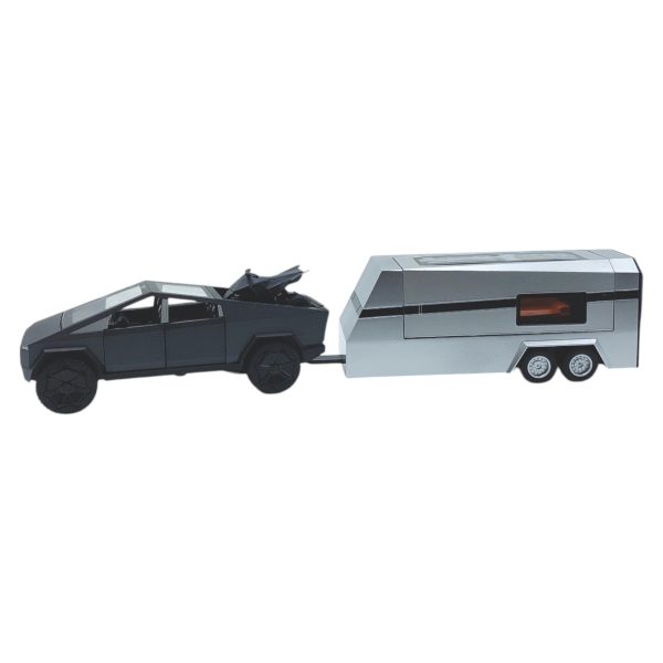 Метална кола Tesla Cybertruck с каравана мотор звук и светлини, Мащаб 1:32. 35 х 6 см