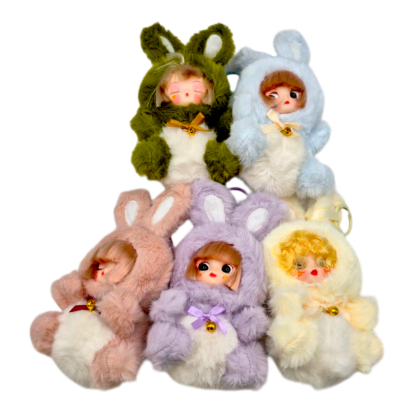 Плюшена играчка тип ключодържател Зайчета, 20 х 9 х 8 см, 12 броя стек