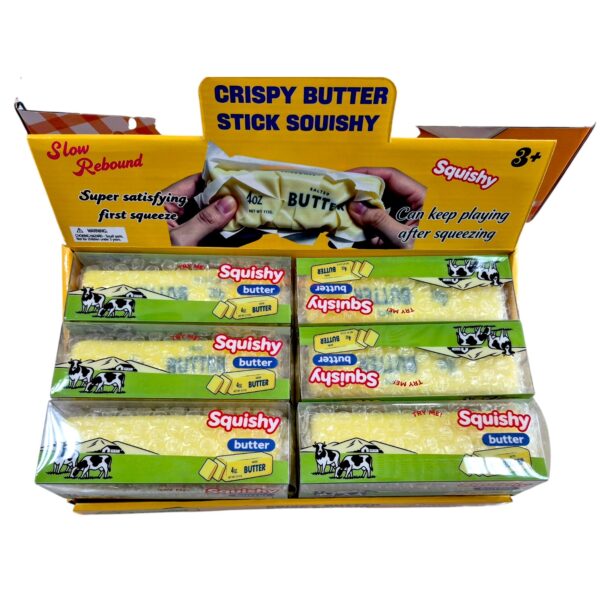 Гумена играчка за мачкане, Crispy Butter Stick Squishy ( сензорна и анти-стрес играчка) 14 х 4 х 4 см, 12 броя в стек