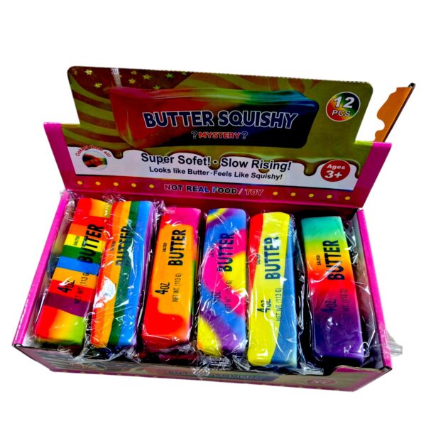 Гумена играчка за мачкане, Butter Squishy  ( анти-стрес играчка) 13 х 3 х 3 см, 12 броя в стек
